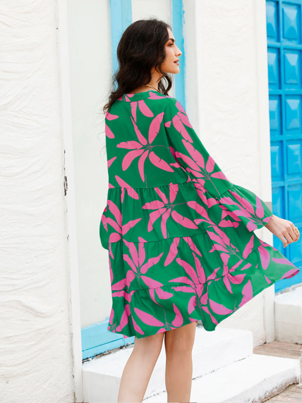 CATERINA - Floral Print Bell Sleeve Jurk