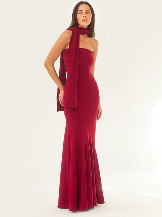 AMARA - Strapless Flare Jurk